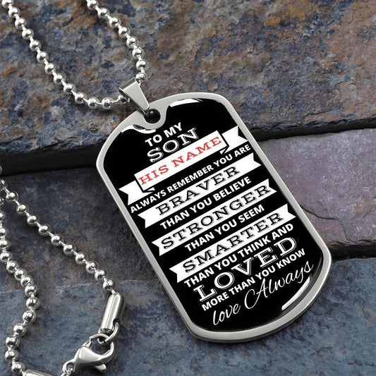 To My Son PERSONALIZED One of a Kind Dog Tag Necklace Gift For Him | Love Always - Birthday, Graduation, Christmas, Easter Gift