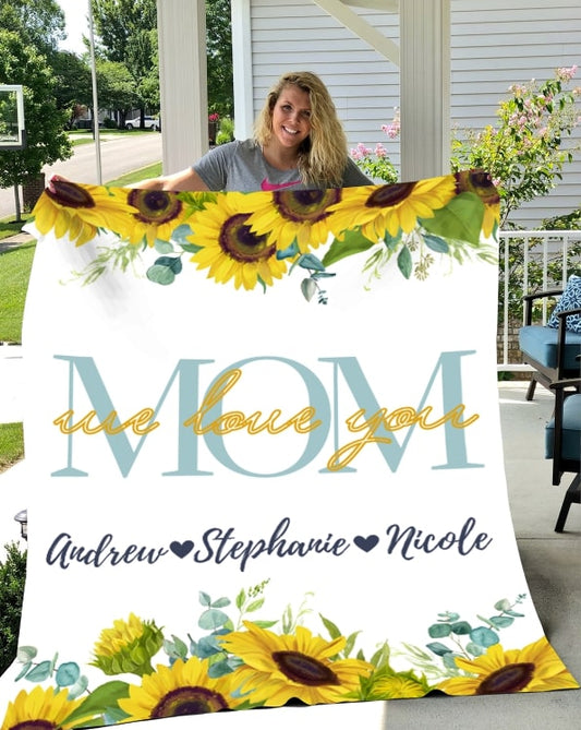 Mom Sunflower Personalized Blanket - Up to 12 names!
