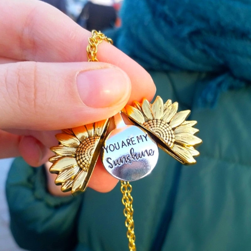 You Are My Sunshine | Open Locket Sunflower Pendant Necklace