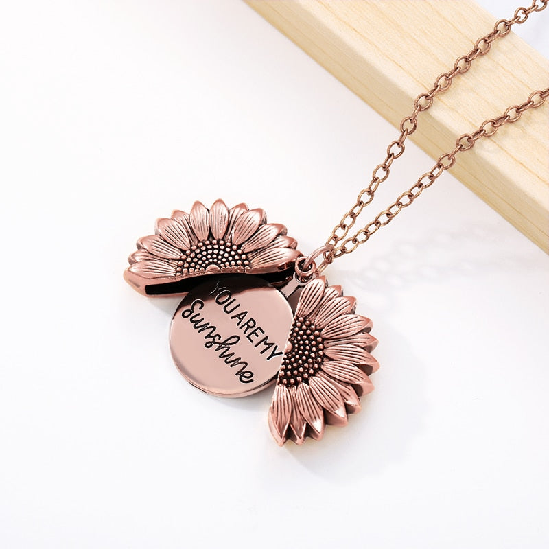 You Are My Sunshine | Open Locket Sunflower Pendant Necklace