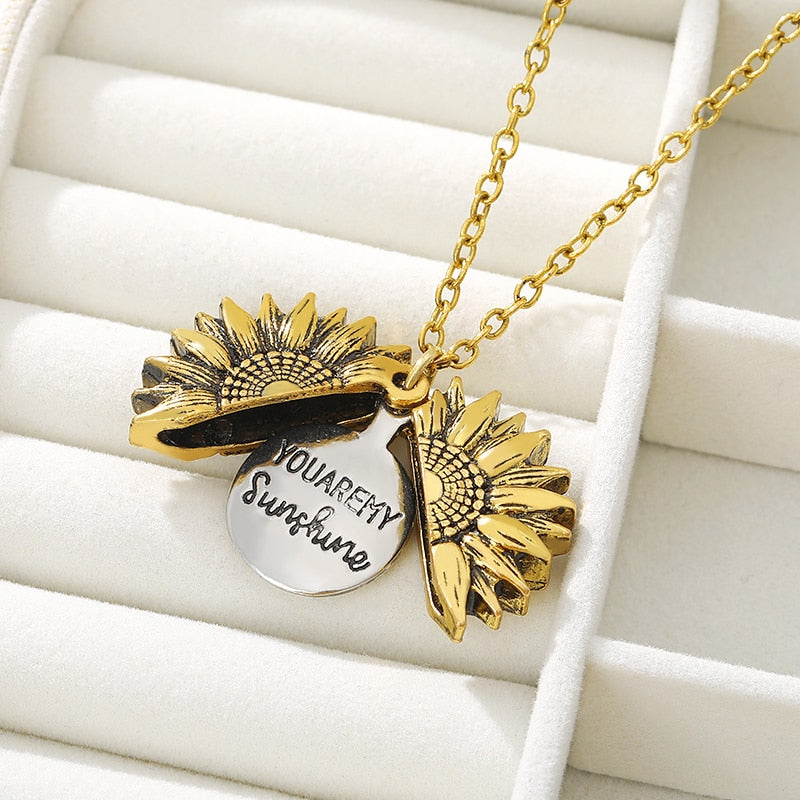 You Are My Sunshine | Open Locket Sunflower Pendant Necklace