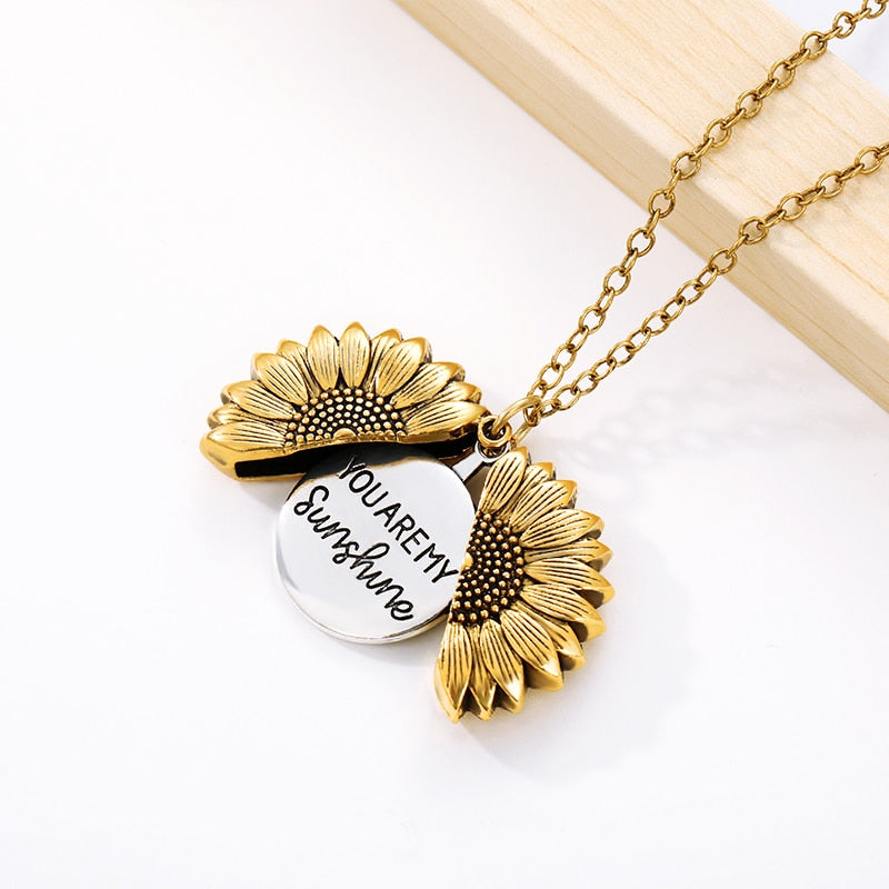 You Are My Sunshine | Open Locket Sunflower Pendant Necklace