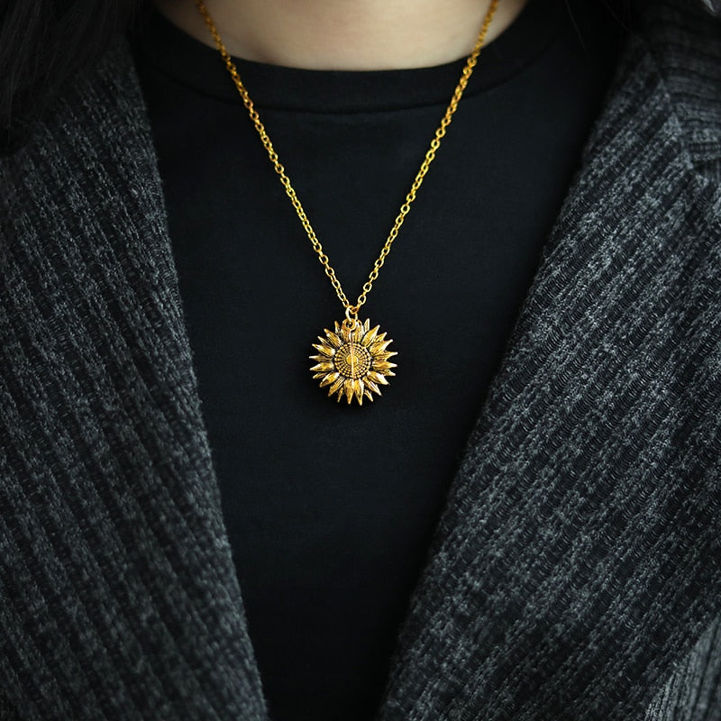 You Are My Sunshine | Open Locket Sunflower Pendant Necklace