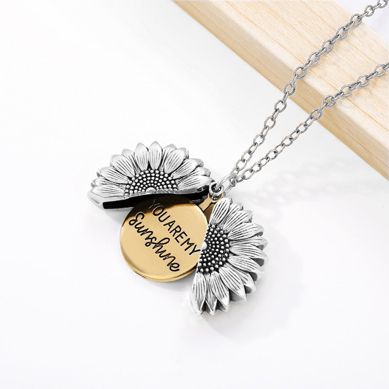 You Are My Sunshine | Open Locket Sunflower Pendant Necklace