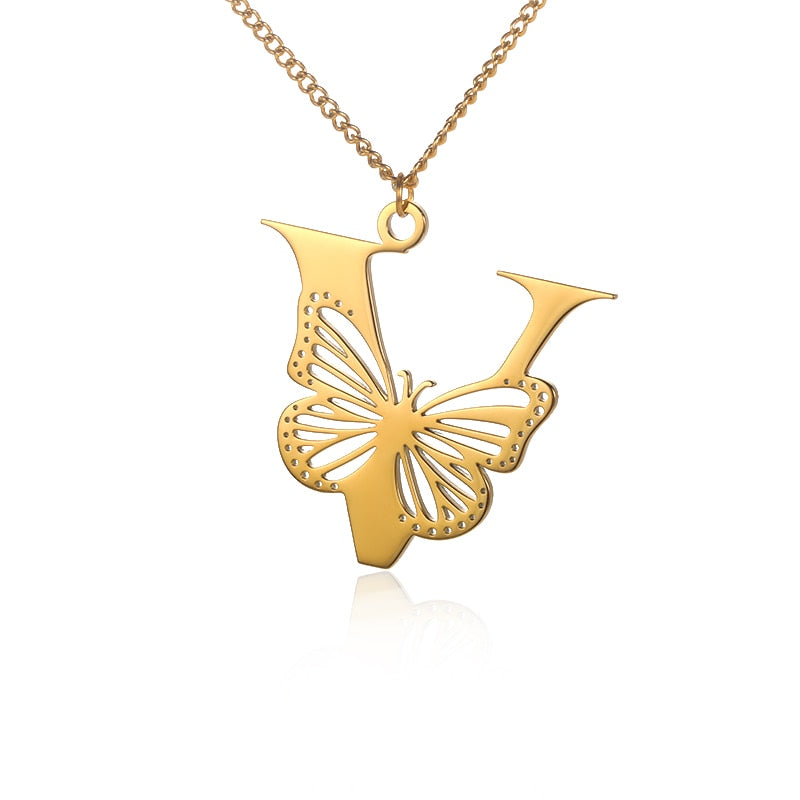 Personalized Letters with Butterfly Necklace