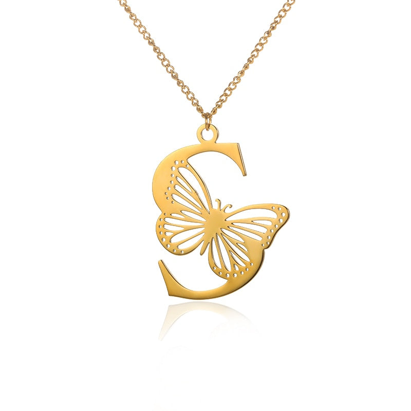 Personalized Letters with Butterfly Necklace