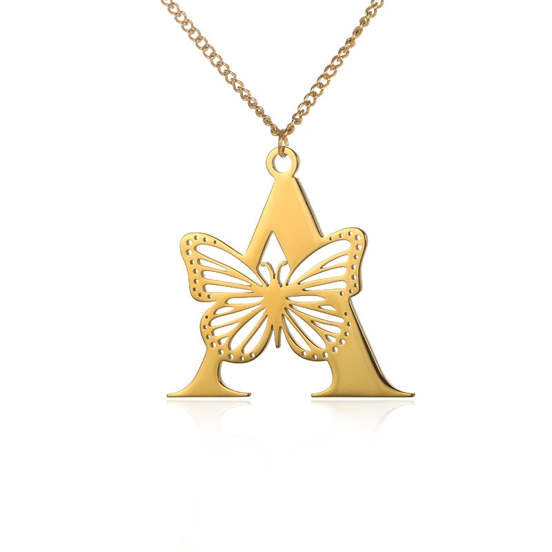 Personalized Letters with Butterfly Necklace