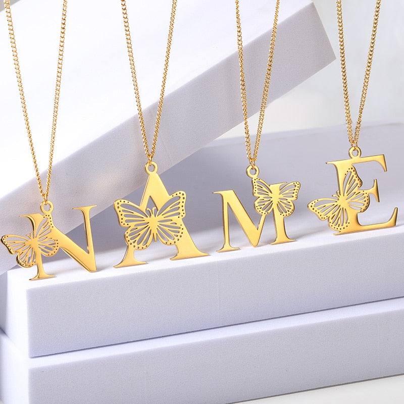 Personalized Letters with Butterfly Necklace