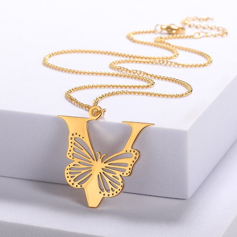 Personalized Letters with Butterfly Necklace