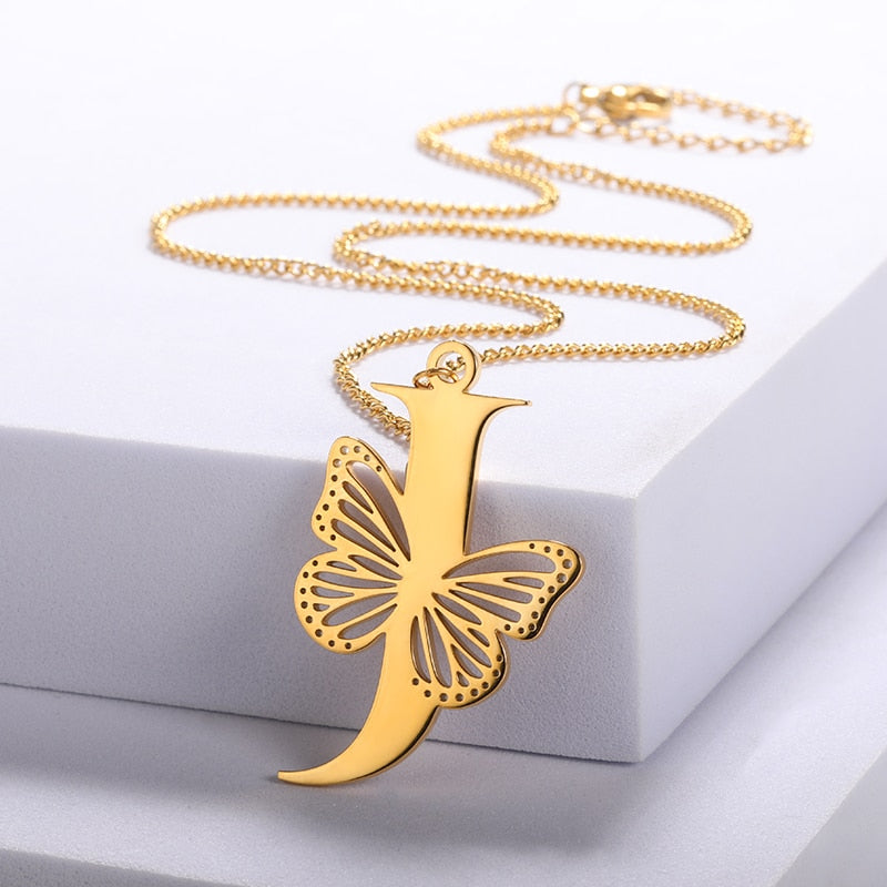 Personalized Letters with Butterfly Necklace