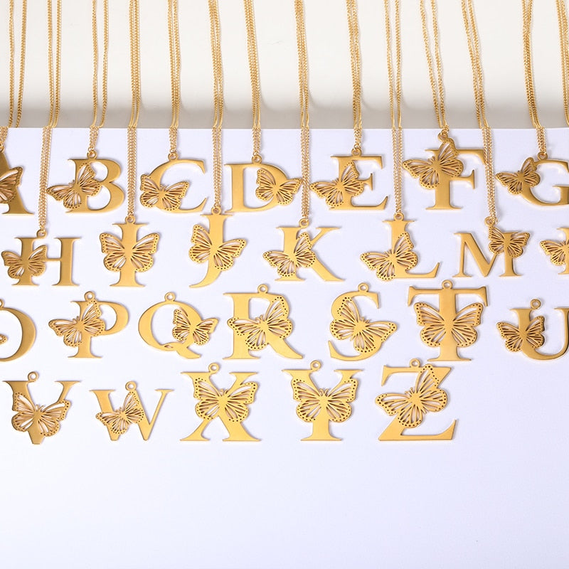 Personalized Letters with Butterfly Necklace