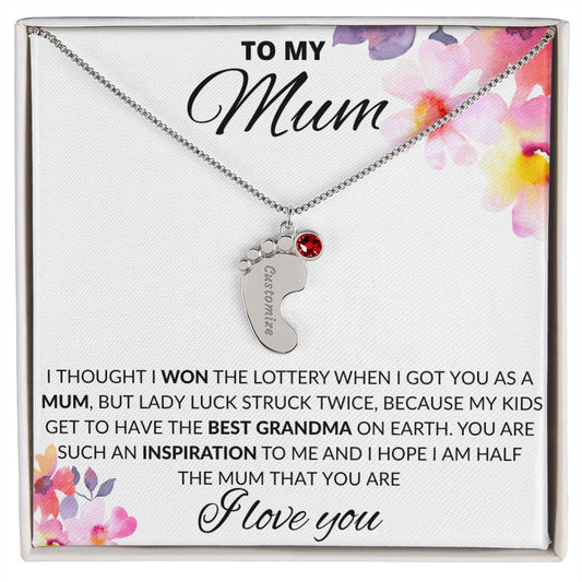 To My Mum - Grandmother and Grandchildren Personalised Birthstone Feet Necklace