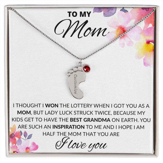 To My Mom - Grandmother and Grandchildren Personalized Birthstone Feet Necklace